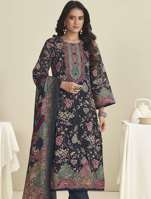 black lawn cotton embroidered dress material 3