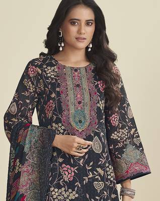 black lawn cotton embroidered dress material 4