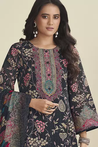 black lawn cotton embroidered dress material