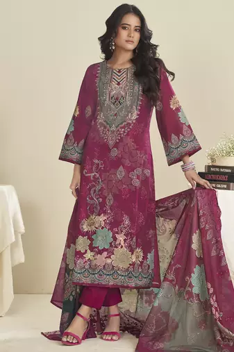 maroon lawn cotton embroidered dress material