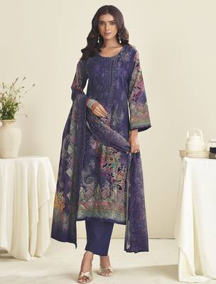 violet lawn cotton embroidered dress material 1