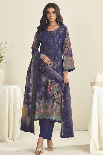 violet lawn cotton embroidered dress material