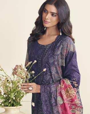 violet lawn cotton embroidered dress material 2