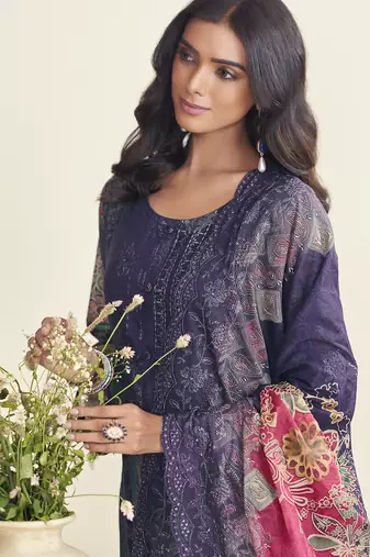 violet lawn cotton embroidered dress material