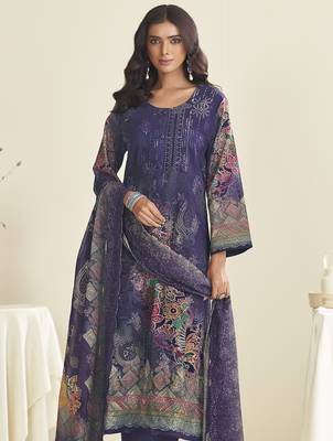 violet lawn cotton embroidered dress material 3