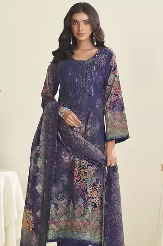 violet lawn cotton embroidered dress material