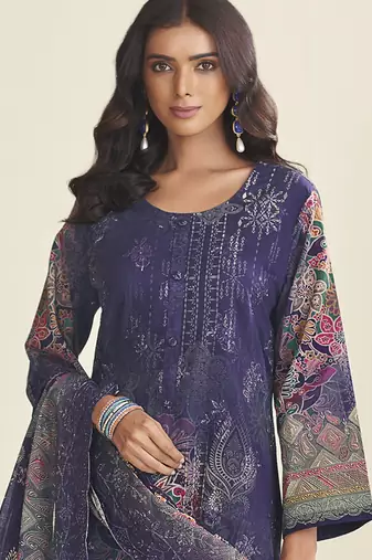 violet lawn cotton embroidered dress material