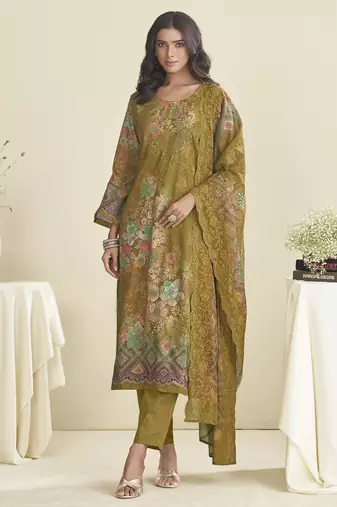 green lawn cotton embroidered dress material