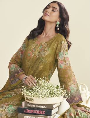 green lawn cotton embroidered dress material 2