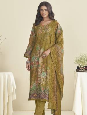 green lawn cotton embroidered dress material 3