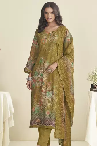 green lawn cotton embroidered dress material