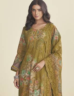 green lawn cotton embroidered dress material 4