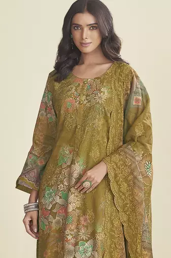 green lawn cotton embroidered dress material