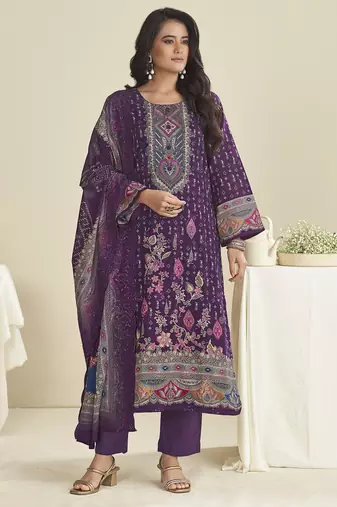 purple lawn cotton embroidered dress material