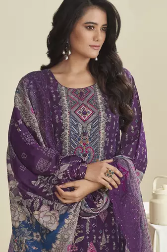 purple lawn cotton embroidered dress material