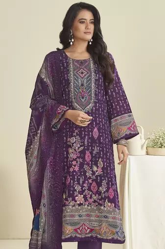 purple lawn cotton embroidered dress material