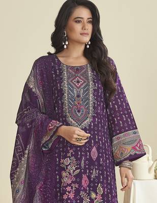 purple lawn cotton embroidered dress material 4