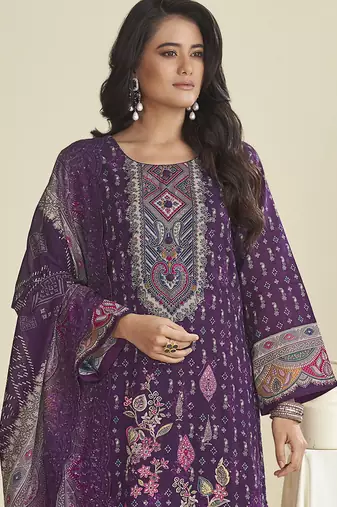 purple lawn cotton embroidered dress material