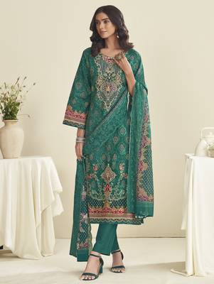 teal lawn cotton embroidered dress material 1