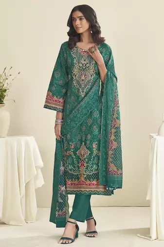 teal lawn cotton embroidered dress material