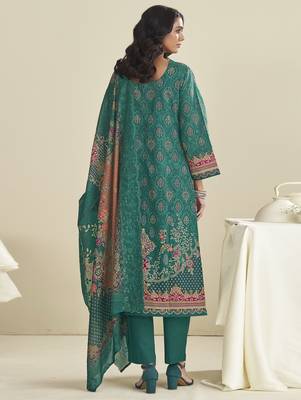 teal lawn cotton embroidered dress material 2