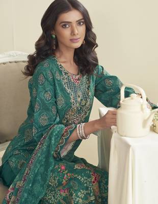 teal lawn cotton embroidered dress material 3
