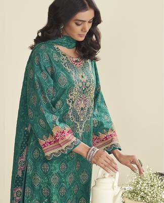 teal lawn cotton embroidered dress material 4