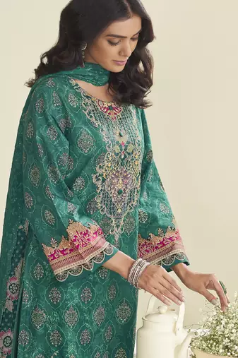 teal lawn cotton embroidered dress material