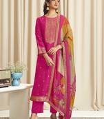 magenta dola silk jacquard digital printed dress material