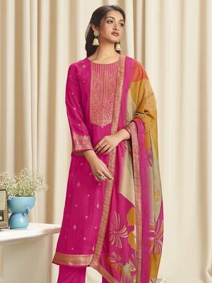 magenta dola silk jacquard digital printed dress material 3