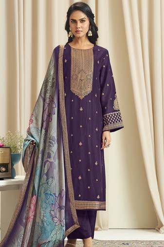 violet dola silk jacquard digital printed dress material