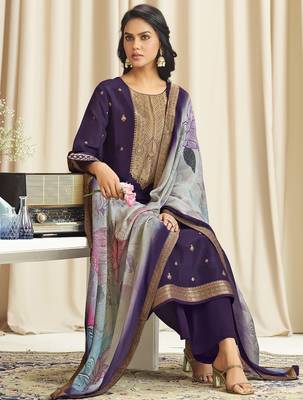 violet dola silk jacquard digital printed dress material 2