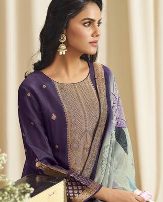 violet dola silk jacquard digital printed dress material 3