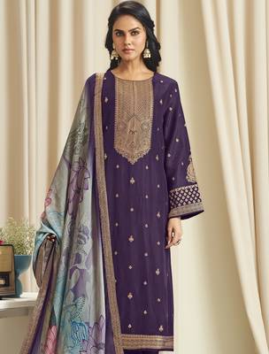 violet dola silk jacquard digital printed dress material 4
