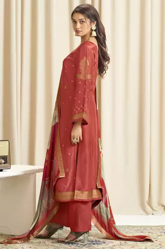 orange dola silk jacquard digital printed dress material