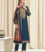 navy blue dola silk jacquard digital printed dress material