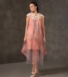 Peach embroidered net dress