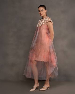 Peach embroidered net dress 2
