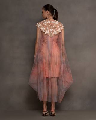 Peach embroidered net dress 3