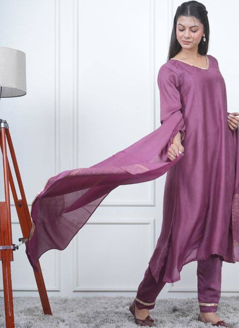 Purple kali kurta set with fida dupatta