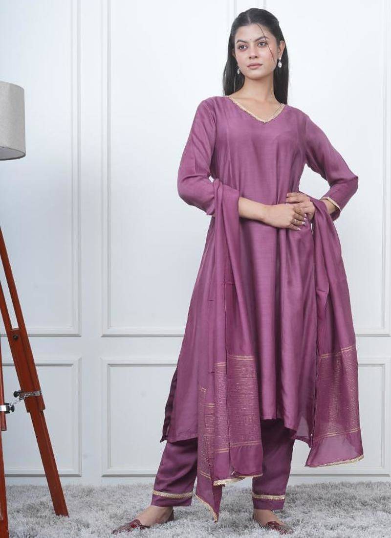 Purple kali kurta set with fida dupatta