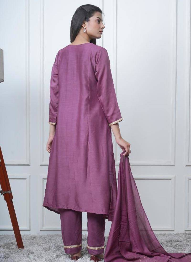 Purple kali kurta set with fida dupatta