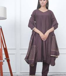 Brown kali kurta set with fida dupatta