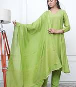 Green kali kurta set with fida dupatta