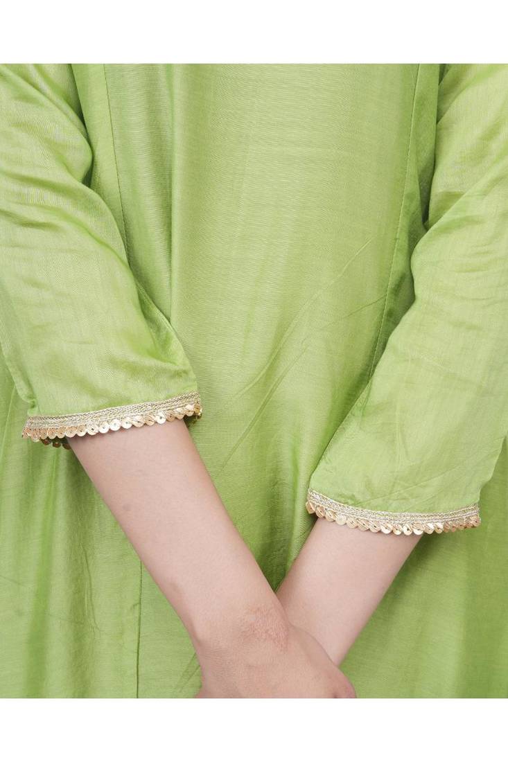 Green kali kurta set with fida dupatta