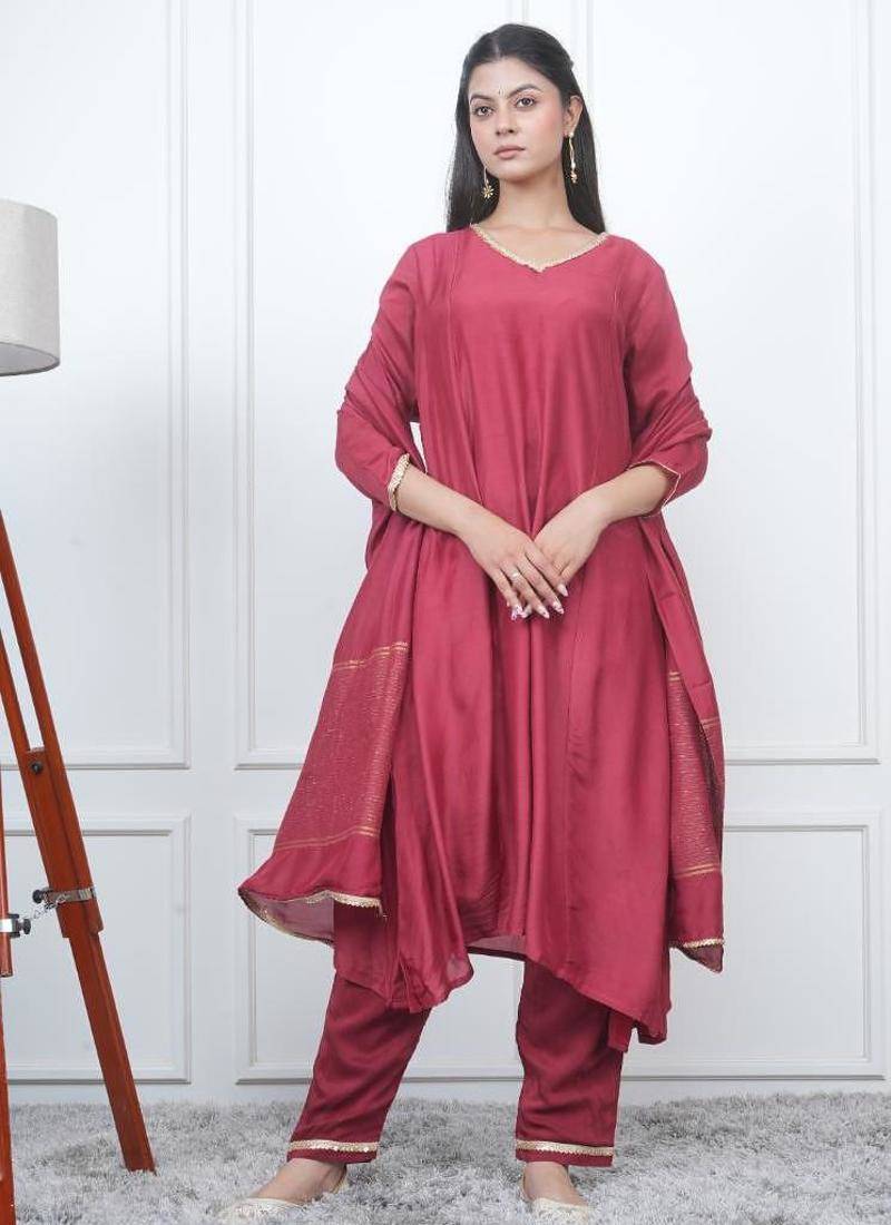 Red kali kurta set with fida dupatta