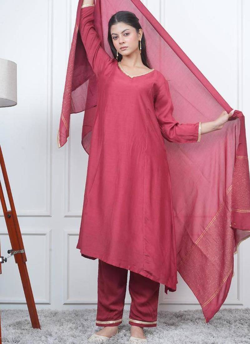Red kali kurta set with fida dupatta