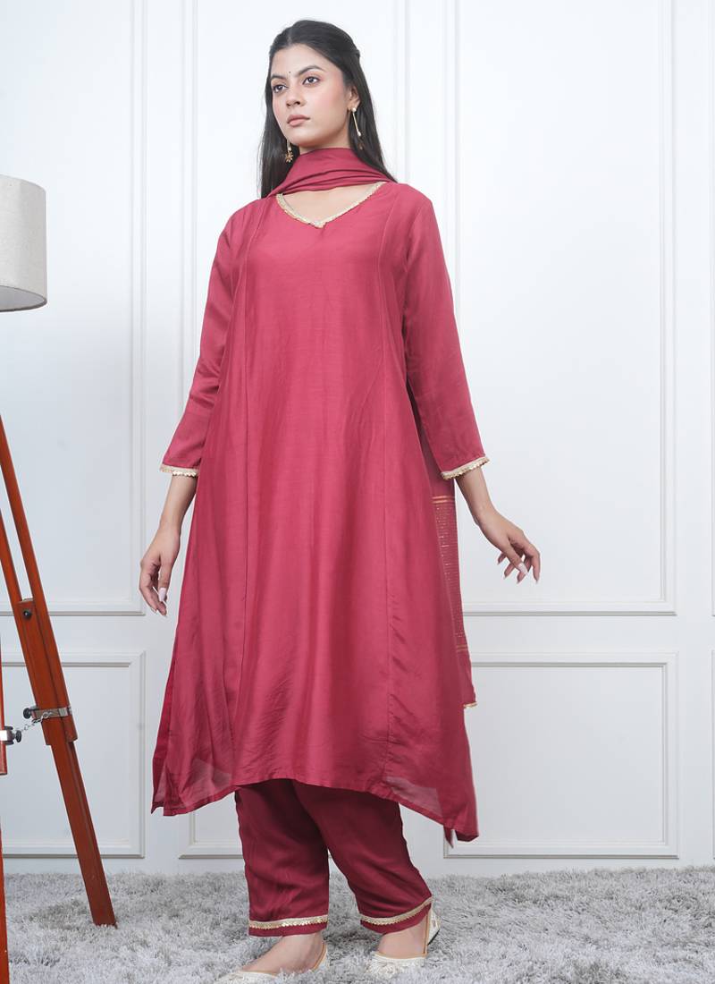 Red kali kurta set with fida dupatta