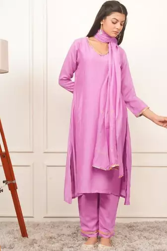 Lilac kali kurta set with fida dupatta
