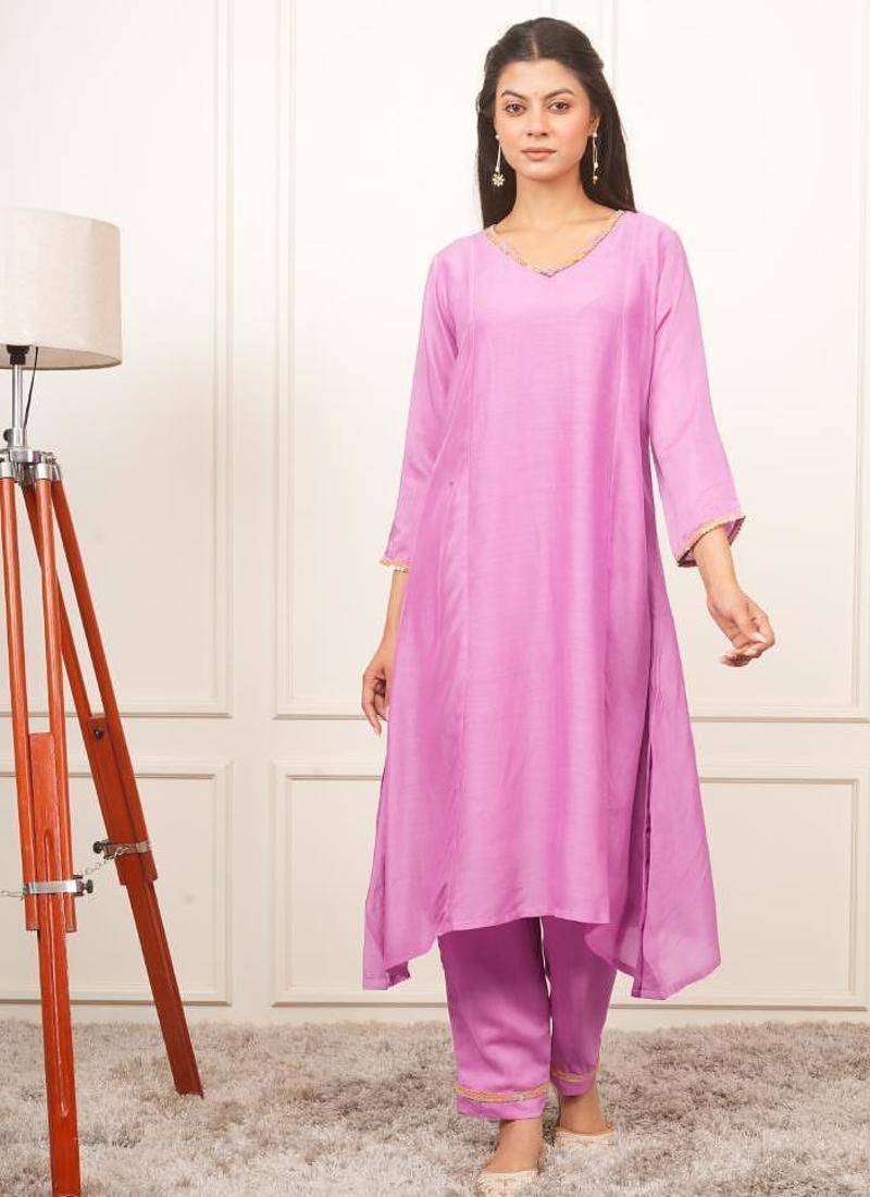 Lilac kali kurta set with fida dupatta
